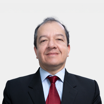 The photo was taken in close-up, with a white background, and the professor Boris Eduardo Vesga is positioned in the center.
