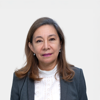 La foto fue tomada en primer plano, fondo blanco y la profesora Lady Rodriguez está situada en el centro.